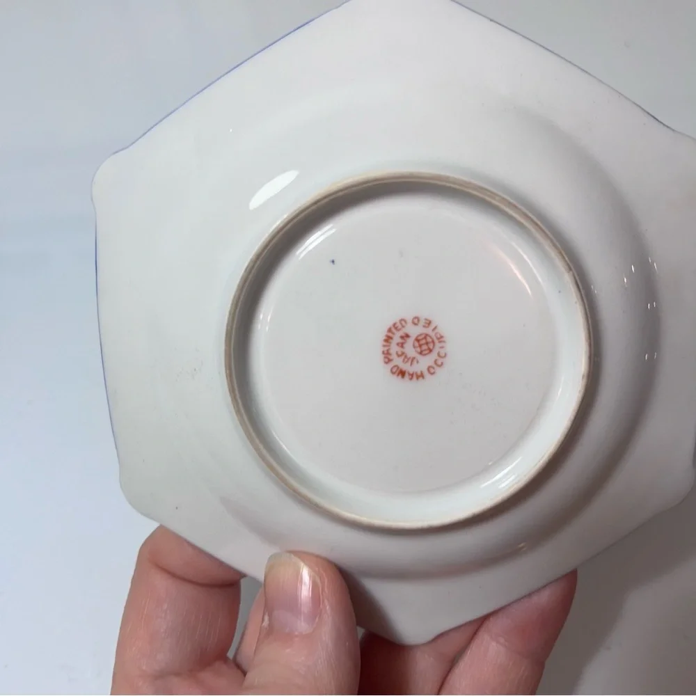Japanese Ornate Gilt Porcelain Tea Cup & Saucer - Pink, Blue, Gold miniature